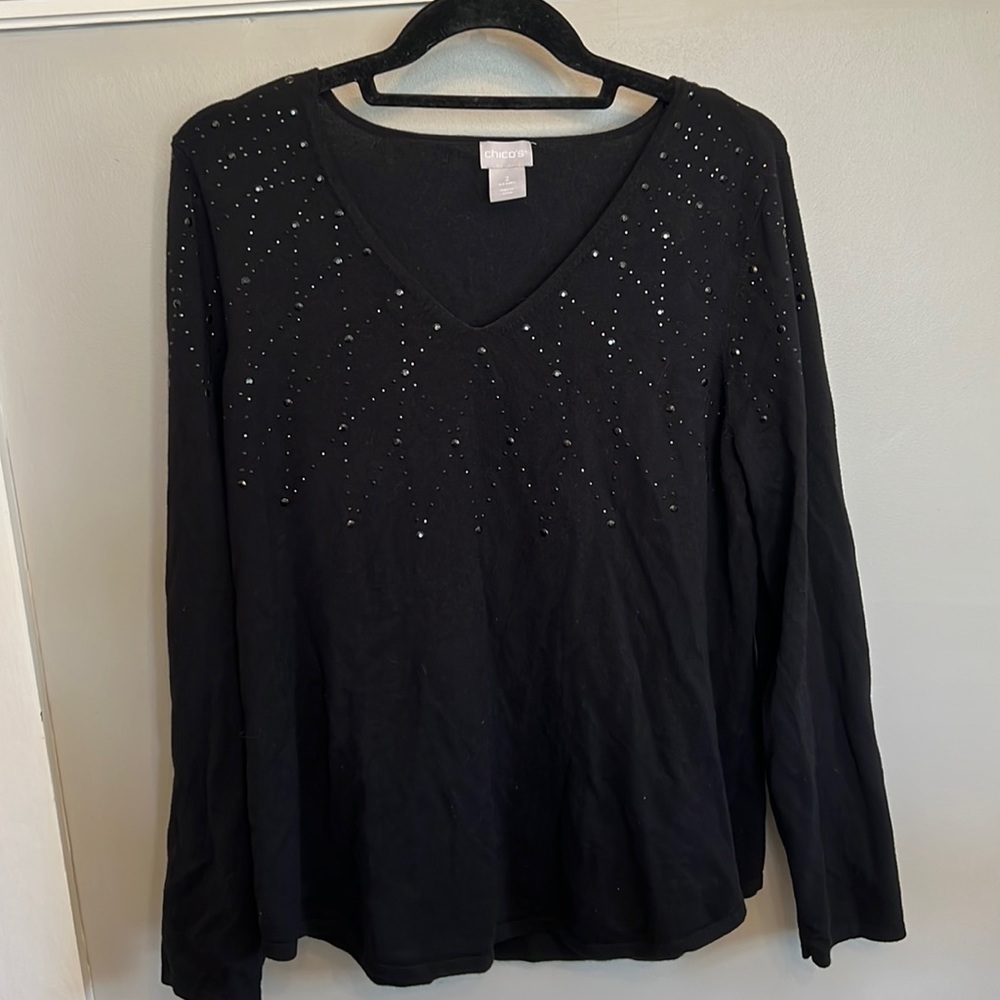 NWOT Chico’s black embellished sweater. Size 2
